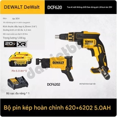 Máy bắn vít thạch cao dùng pin DeWalt 20V Max XR (Mã DCF620) kết hợp với Đầu bắn vít rời (Mã DCF6202)