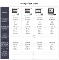 Pin lithium 11,1V, tốc độ cao 10C, 2000/2500/3500/6000mAh, chuyên dụng cho máy bay mô hình và rô bốt.