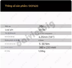 Máy bắn vít thạch cao dùng pin DeWalt 20V Max XR (Mã DCF620) kết hợp với Đầu bắn vít rời (Mã DCF6202)