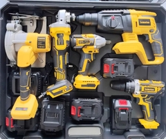 Bộ dụng cụ điện dùng pin Lithium Dewei xuất khẩu: Máy khoan búa điện, máy khoan điện, máy mài góc, máy cưa tròn, máy vặn vít điện, máy trà