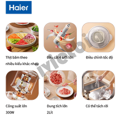 Máy xay thịt Haier HJR-DK202Y2W 1,8 lít 300W - Hàng chính hãng, 4 lưỡi dao, cối thủy tinh - Haier