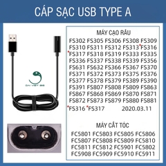 Sạc máy cạo râu Flyco máy hớt tóc dây sạc cổng USB dùng cho các mã máy: Fs871, 872, 873, 318, 339, 375, 378...