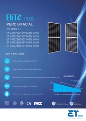 Tấm pin năng lượng mặt trời ET 545W loại A 2 mặt kính - BIFACIAL ET-M772BH545TW 545W