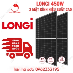 Tấm Pin mặt trời Longi 450w LOẠI A 2 mặt kính HIỆU SUẤT CAO