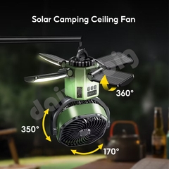 Quạt cắm trại ngoài trời đa năng OATSBASF có đèn năng lượng mặt trời & pin 6000mAh, Quạt treo, Đầu lắc tự động, Sạc Type