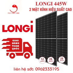 Tấm Pin mặt trời Longi 445w LOẠI A 2 mặt kính HIỆU SUẤT CAO 2025