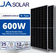 Tấm pin năng lượng mặt trời JA 600W | 2 mặt kính| JA Solar 600 n-type |JAM66D45 600/LB