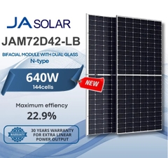 Tấm pin năng lượng mặt trời JA 640W | 2 mặt kính| JA Solar 640w n-type |JAM72D42/LB