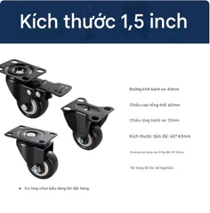 BÁNH XE ĐẨY CÓ PHANH – BÁNH XE NỘI THẤT PU CAO CẤP (1.5 / 2 / 2.5 / 3 / 4 INCH)