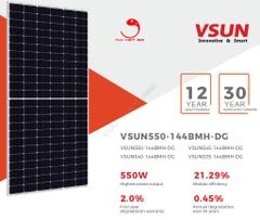 Tấm Pin mặt trời VSUN 550W LOẠI A 2 mặt kính HIỆU SUẤT CAO công nghệ NHẬT BẢN mới nhất của hãng VSUN