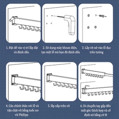 ĐAIVIETBIG Móc Phơi Đồ Vô Hình Gắn Tường Không Cần Khoan Có Thể Gấp Gọn