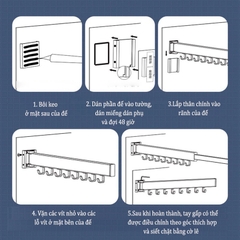 ĐAIVIETBIG Móc Phơi Đồ Vô Hình Gắn Tường Không Cần Khoan Có Thể Gấp Gọn