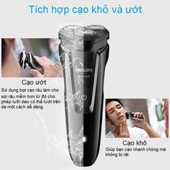Máy cạo râu cao cấp nhãn hiệu Philips S1010 tích hợp 3 lưỡi - Hàng nhập khẩu chính hãng (Bảo hành chính hãng: 24 THÁNG)
