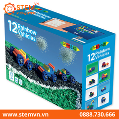 Đồ chơi lắp ráp 12 mô hình phương tiện sắc màu cầu vòng 140 pcs