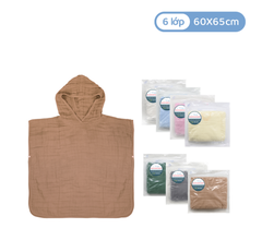 ÁO CHOÀNG TẮM CÓ NÓN VẢI BÔNG 6 LỚP 60X65CM (SIZE M)- L'ANGE