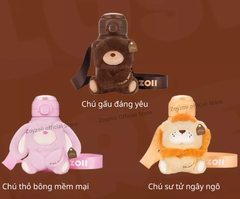 BÌNH NƯỚC GIỮ NHIỆT CHO BÉ CÓ ỐNG HÚT ĐI HỌC ZOYZOII KÈM TÚI GẤU BÔNG ANIMAL SERIES THERMOS CUP E20