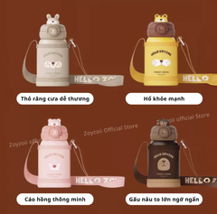 BÌNH NƯỚC GIỮ NHIỆT ZOYZOII CHO BÉ ĐI HỌC CÓ TÚI ĐỰNG THERMOS CUP MÃ E8