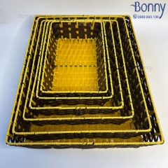 Khay nhựa chữ nhật giả mây