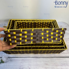 Khay nhựa chữ nhật giả mây