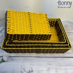 Khay nhựa chữ nhật giả mây
