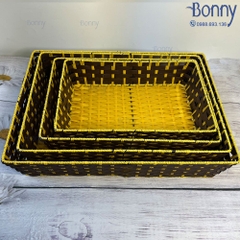 Khay nhựa chữ nhật giả mây