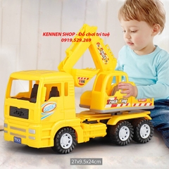Mô hình máy xúc, trộn bê tông, cẩu bánh đà khoẻ kèm đèn nhạc