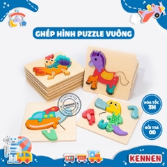 Ghép hình puzzle 3D cho bé từ 2 tuổi level 1 miếng vuông LOẠI ĐẸP