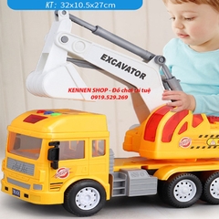 Mô hình máy xúc, trộn bê tông, cẩu bánh đà khoẻ kèm đèn nhạc