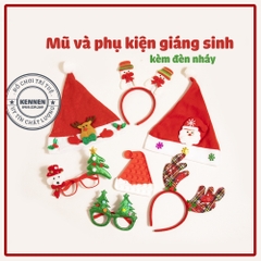 Mũ noel đủ size cho trẻ em và người lớn có đèn nháy