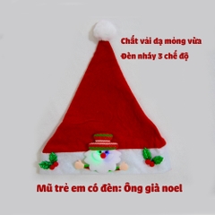 Mũ noel đủ size cho trẻ em và người lớn có đèn nháy