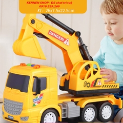 Mô hình máy xúc, trộn bê tông, cẩu bánh đà khoẻ kèm đèn nhạc