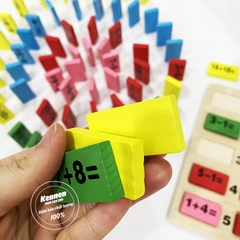 Domino gỗ phép tính 60 miếng kèm bảng luyện cộng trừ giúp bé học toán