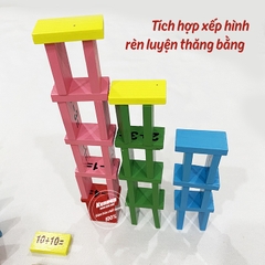 Domino gỗ phép tính 60 miếng kèm bảng luyện cộng trừ giúp bé học toán