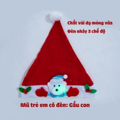 Mũ noel đủ size cho trẻ em và người lớn có đèn nháy