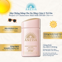 Sữa Chống Nắng Cho Da Nhạy Cảm & Trẻ Em Anessa Perfect UV Sunscreen Mild Milk SPF50+ PA++++