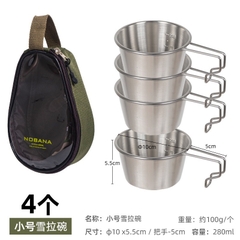 Bộ 4 Chén/ Bát inox 304 có quai cầm, chén cắm trại dã ngoại size lớn