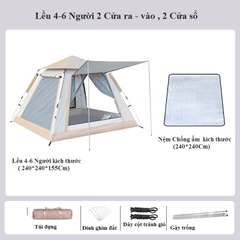Lều Cắm Trại Tự Bung Cho 4- 6 người Tặng Kèm Thảm Chống Thấm