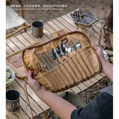 Bộ túi đựng dụng cụ bàn ăn dã ngoại 12 món,nhỏ gọn tiện lợi cho những chuyến camping,hoạt động ngoài trời
