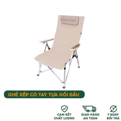 Ghế xếp có tay tựa gối đầu Portable Folding Chải, Ghế cắm trại gấp gọn có tựa đầu, Ghế dã ngoại gấp gọn nâng ngả dễ dàng