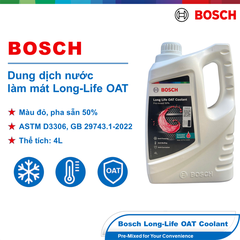 Nước làm mát Long-Life OAT Coolant chính hãng Bosch, pha sẵn 50%, màu Đỏ (Red), Can 4L (1987124103)