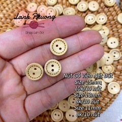 Nút Gỗ Viền Nét Đứt Vàng Sáng (1 cái)