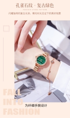 Đồng Hồ Nữ ABORNI YBN-8825 Dây Thép ( Xanh Vàng )