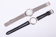 Combo Quà Tặng Đồng Hồ Nữ Julius Star JS-040A Sapphire Julius Star Hàn Quốc Dây Thép (Bạc)