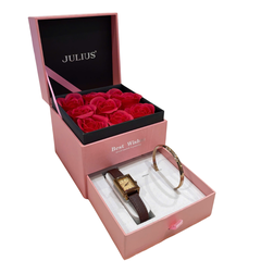 Combo Đồng Hồ Nữ Julius Hàn Quốc Dây Da JA-787E + Vòng Tay Julius JSB078