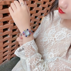 Đồng Hồ Nữ  JS-021B Julius Star Mặt Hoa Đính Đá Lục Sắc (Bạc)