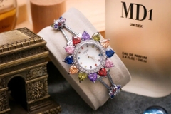 Đồng Hồ Nữ  JS-021B Julius Star Mặt Hoa Đính Đá Lục Sắc (Bạc)