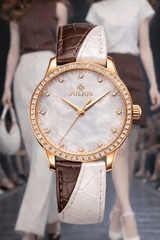 [New Arrival] Đồng Hồ Nữ JA-1593 Julius Mặt Xà Cừ  Dây Da(3 màu)