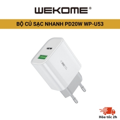 Bộ sạc nhanh, củ/cốc sạc WEKOME U53 PD 20W KÈM QC 3.0 SIÊU BỀN Cho 5/6/7/8/X/11/12/13/14 USB-C To ip