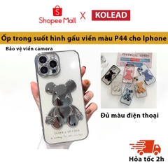 Ốp điện thoại trong suốt hình gấu họa tiết nổi 3D viền màu KOLEAD P44 iphone 15 14 13 12 11 Pro Promax