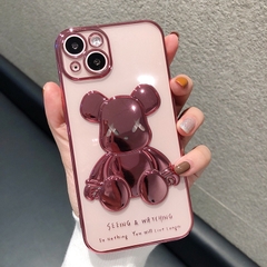 Ốp điện thoại trong suốt hình gấu họa tiết nổi 3D viền màu KOLEAD P44 iphone 15 14 13 12 11 Pro Promax
